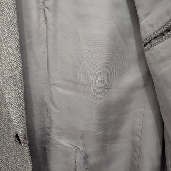 Vintage Neil Martin Gray New Wool Herringbone Blazer Elbow Patch Academic 44R - Picture 15 of 16